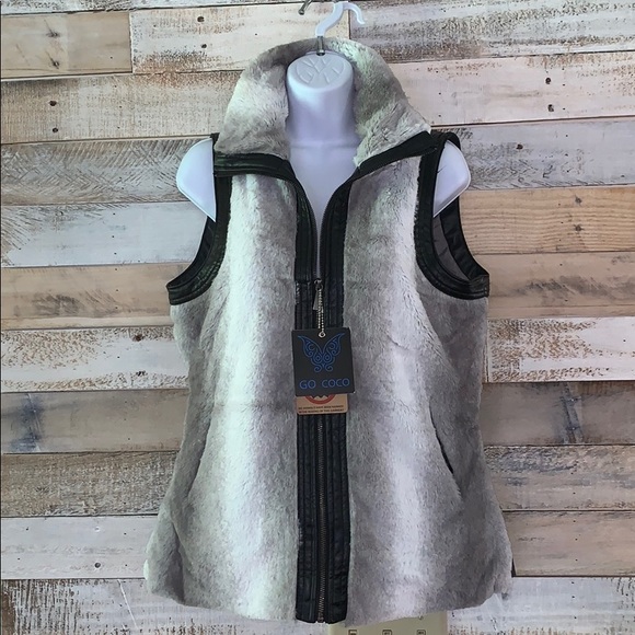 Go Coco Faux fur/leather zip up vest NWT - Picture 1 of 6
